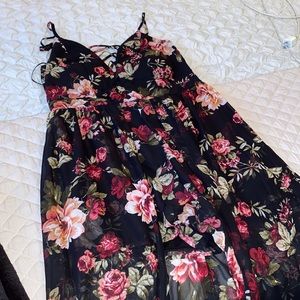 Black floral dress with shorts underneath